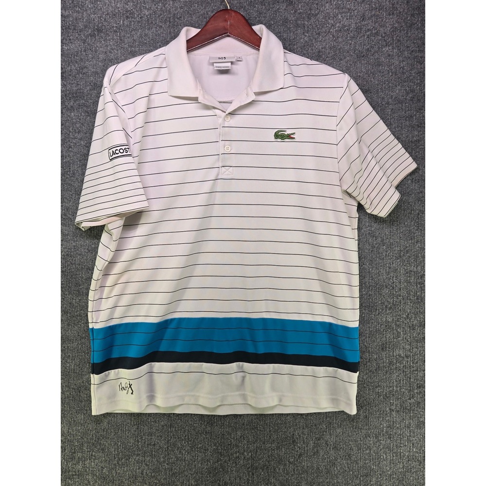 Lacoste Sport Andy Roddick Striped Polo Shirt Mens 6 XL White Blue FC5962